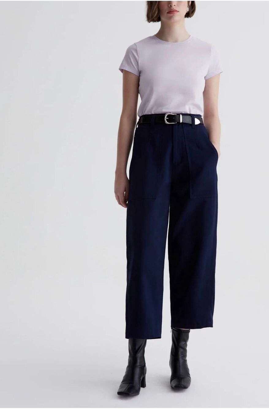 AG Adriano Goldschmied Utility Barrel Camille Navy Blue After Midnight Pants Siz